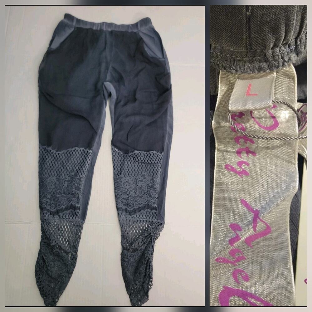 Pretty Angel Pants Women SZ Large Linen Blend Pull On Tapered Artsy eclectic